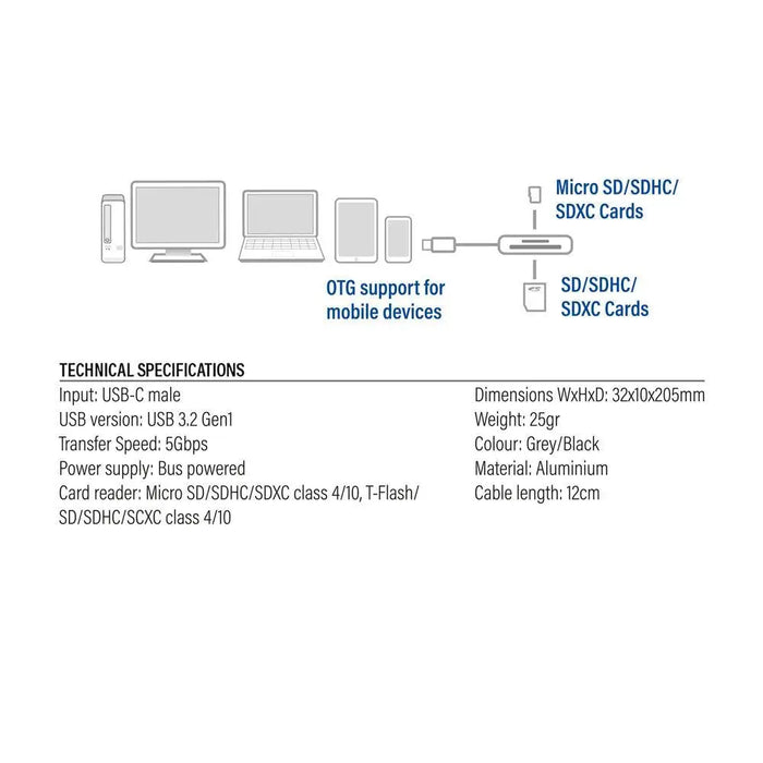 Четец за SD / micro SD карти ACT AC7056 SDXC USB-C