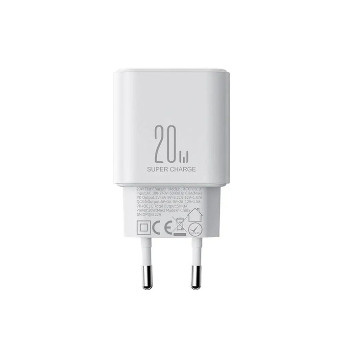 EU адаптер Joyroom JR-TCF05 20W USB-A USB-C + кабел бял