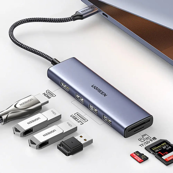 Хъб 6в1 Ugreen CM511 USB-C - HDMI / 3x USB-A 3.0