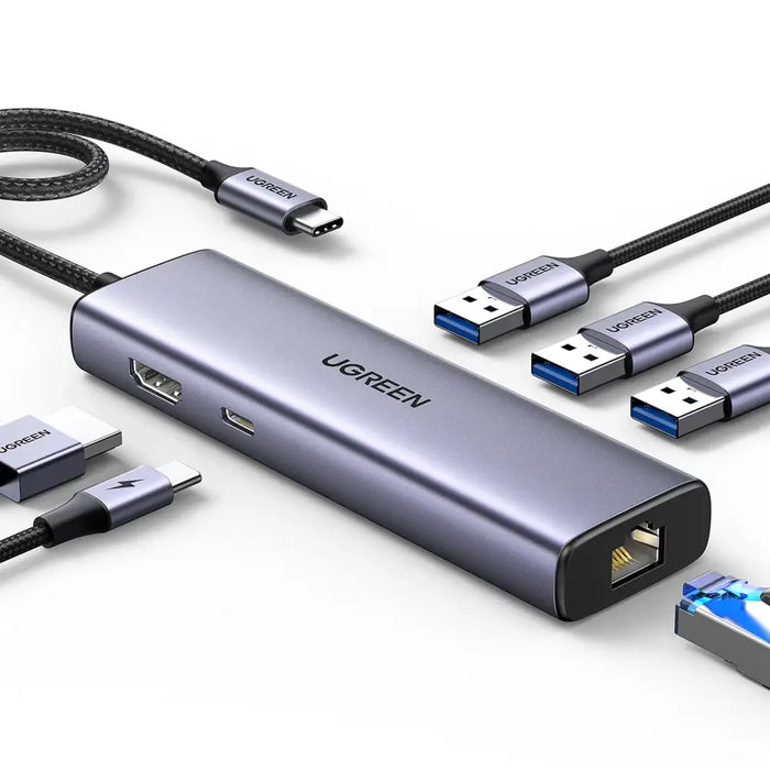 Хъб 6в1 Ugreen CM512 USB-C - 3x USB-A 3.0 / HDMI / RJ45