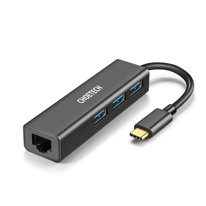 Хъб Choetech U02 USB-C - 3x USB 3.0 RJ45 Gigabit Черен