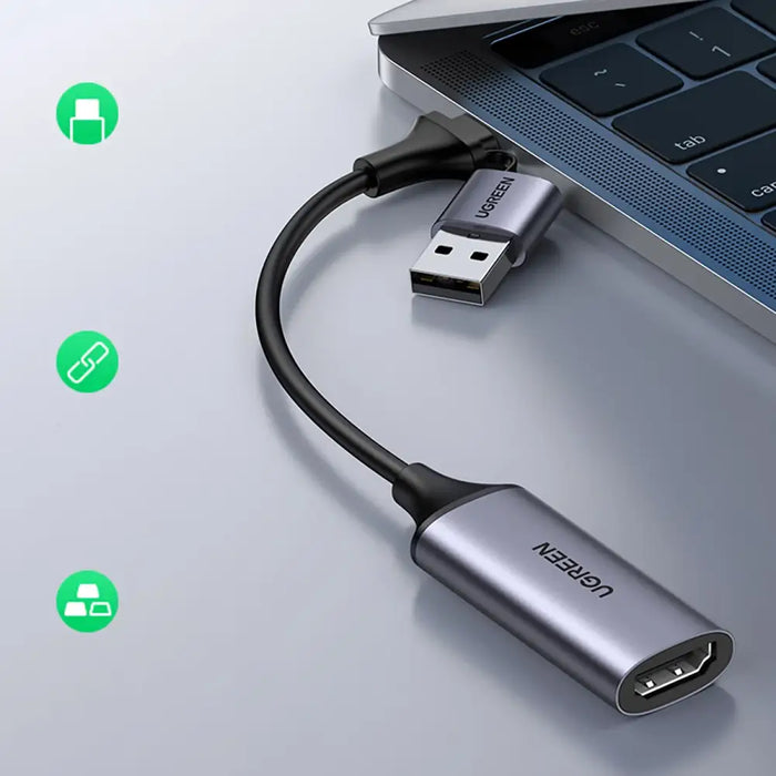 HDMI адаптер Ugreen CM489 USB-A / USB-C сив