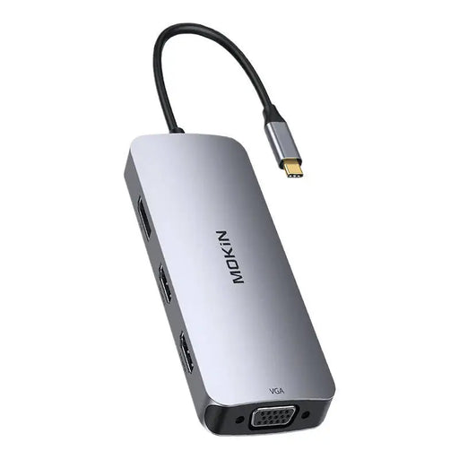 Хъб 8в1 MOKIn USB-C VGA + 2xHDMI сребърен