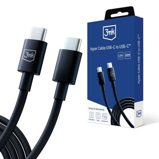 Кабел 3mk Hyper Cable USB-C към USB-C 100W 1.2m черен