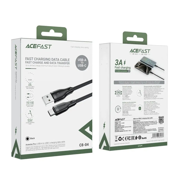 Кабел Acefast C8-04 USB-A към USB-C 3A черен