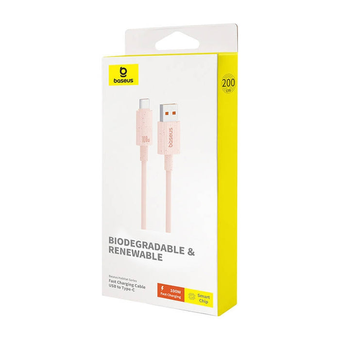 Кабел Baseus Habitat Series USB към USB-C 100W 2m розов