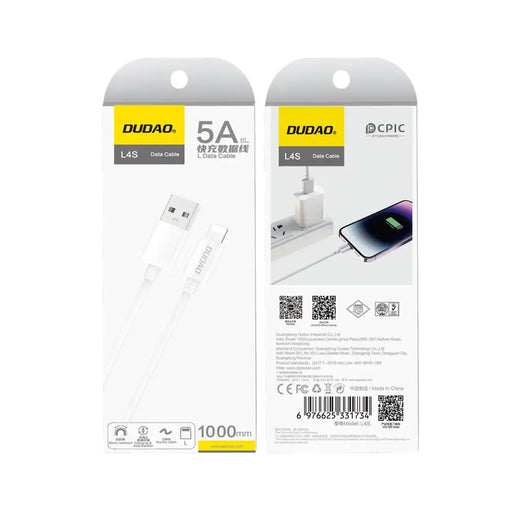 Кабел Dudao L4SL USB-A към Lightning 5A 1m бял
