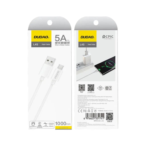 Кабел Dudao L4SM USB-A към micro USB 5A 1m бял