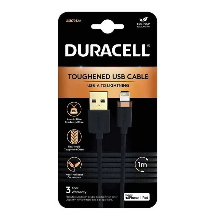 Кабел Duracell USB-C към Lightning 1m черен