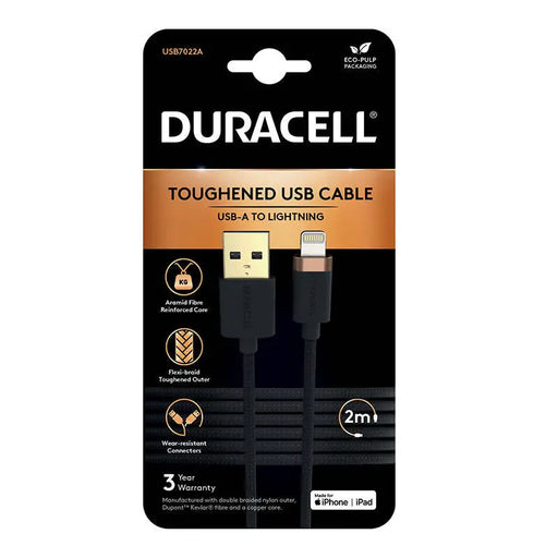 Кабел Duracell USB-C към Lightning 2m черен