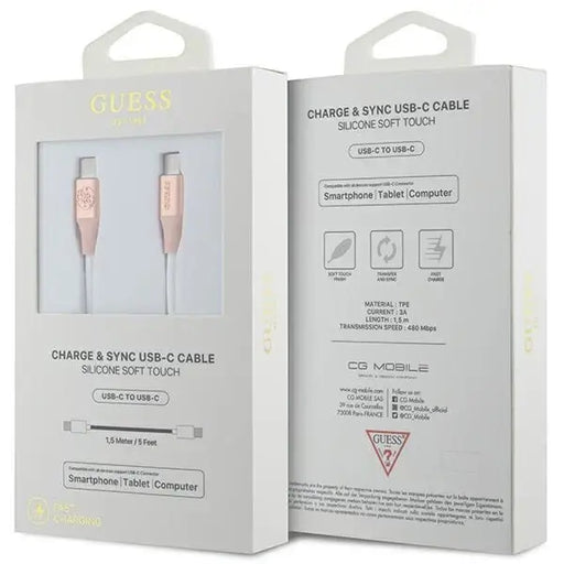 Кабел Guess Ebossed Logo USB-C към USB-C 1.5m розов