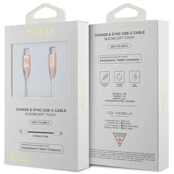 Кабел Guess Ebossed Logo USB-C към USB-C 1.5m розов