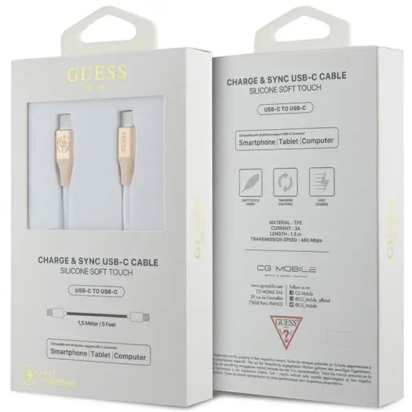 Кабел Guess Ebossed Logo USB-C към USB-C 1.5m златист