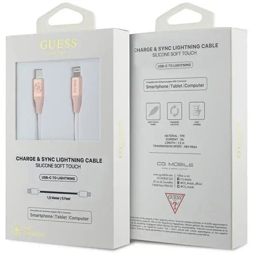 Кабел Guess Ebossed Logo USB-C към Lightning 1.5m розов