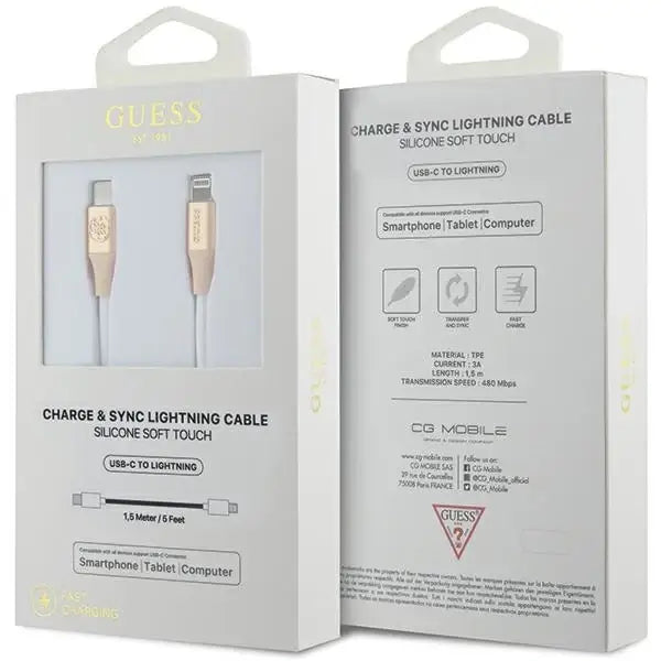 Кабел Guess Ebossed Logo USB-C към Lightning 1.5m златист