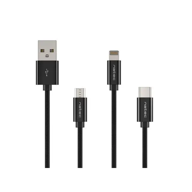 Кабел Natec USB micro(m) + Lightning(m) + USB-C(m)