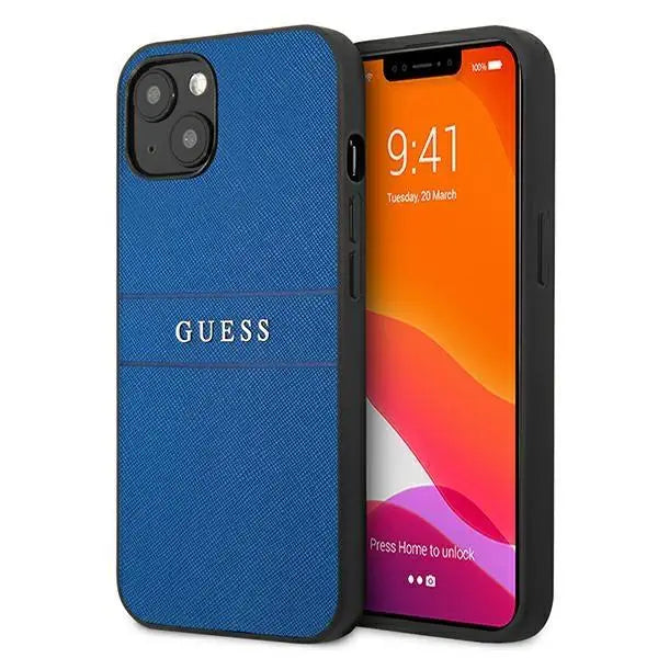 Калъф Guess GUHCP13MPSASBBL Saffiano Strap за iPhone 13 син