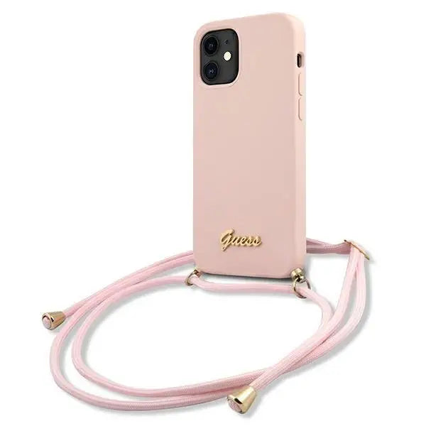 Калъф Guess Metal Logo Cord за iPhone 12 Mini Розов