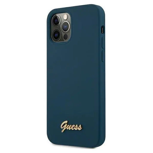 Калъф Guess Metal Logo Script за iPhone 12 Pro Син