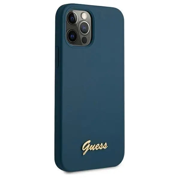 Калъф Guess Metal Logo Script за iPhone 12 Pro Син