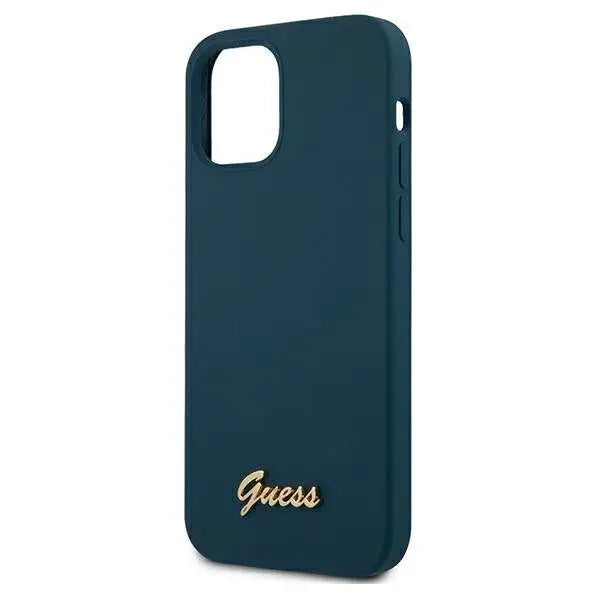 Калъф Guess Metal Logo Script за iPhone 12 Pro Син