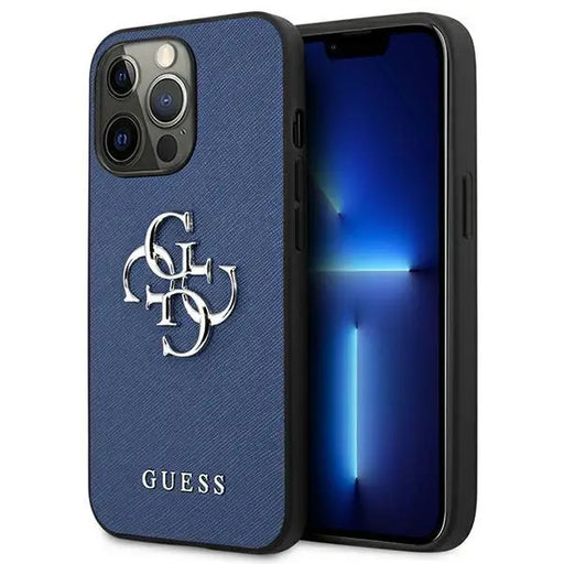 Калъф Guess Saffiano 4G Big Silver Logo за iPhone 13 Pro Син