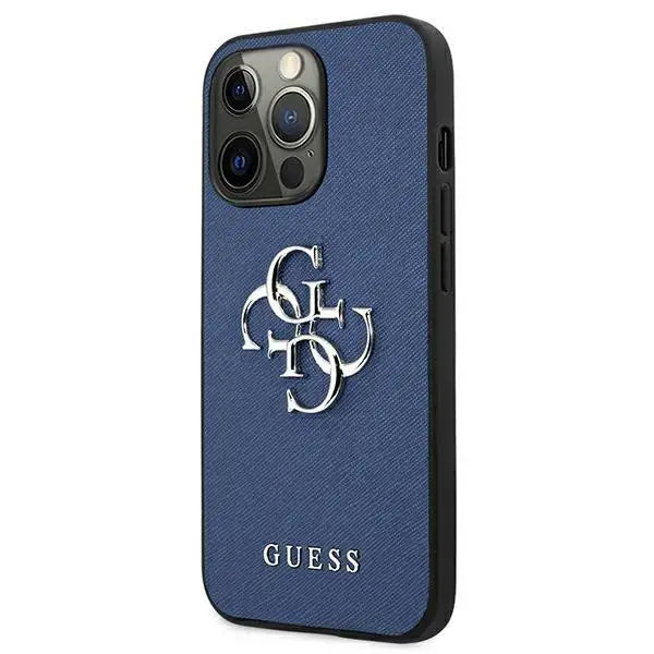 Калъф Guess Saffiano 4G Big Silver Logo за iPhone 13 Pro Син