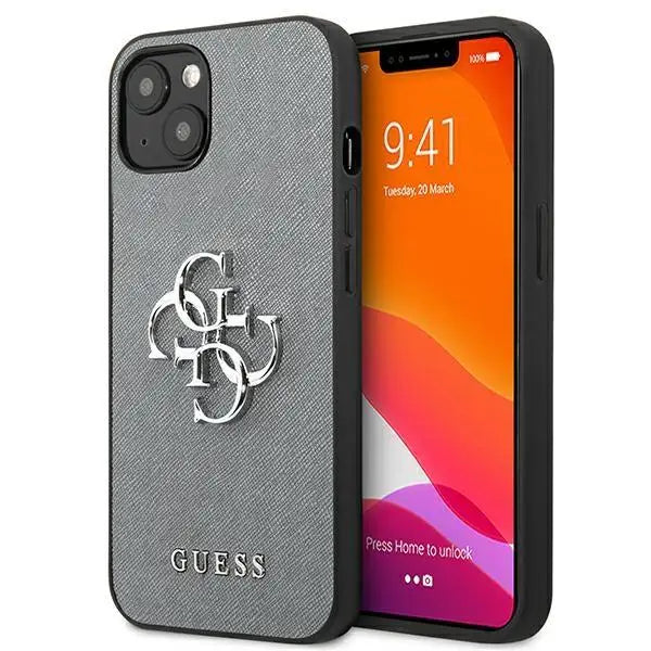 Калъф Guess Saffiano 4G Big Silver Logo за iPhone 13 Сив