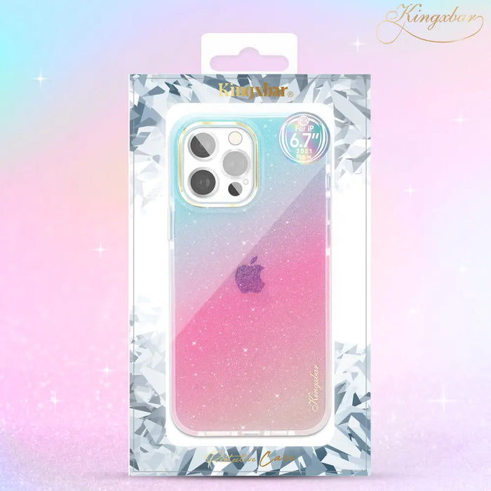 Калъф Kingxbar Ombre Series с брокат за iPhone 13 син розов