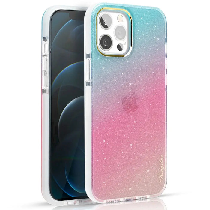 Калъф Kingxbar Ombre Series с брокат за iPhone 13 син розов