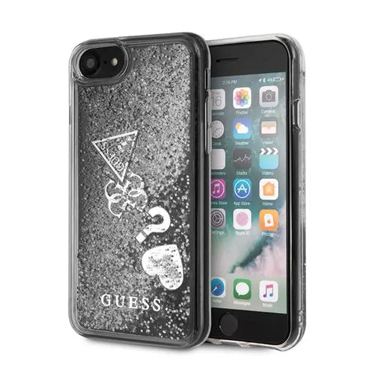 Калъф за телефон Guess сребрист Glitter Hearts за iPhone 7/8