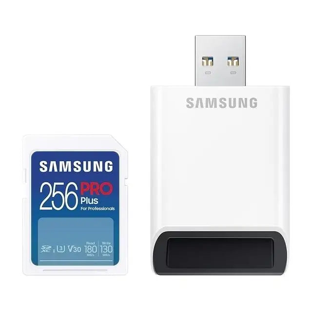 Карта памет Samsung PRO Plus SD Card 256GB USB Четец Бяла