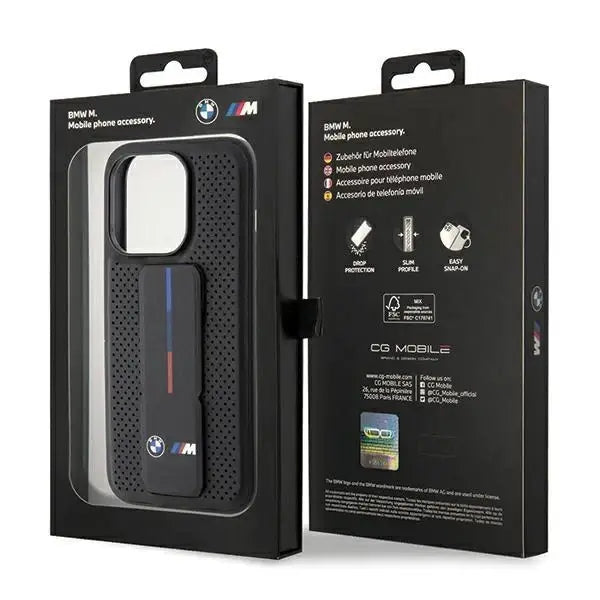 Кейс BMW Grip Stand Smooth & Perforated за iPhone 15