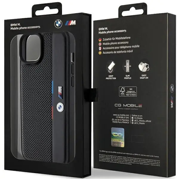 Кейс BMW Perforated Tricolor Line за iPhone 15 / 14 13 черен