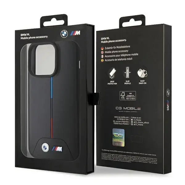 Кейс BMW Quilted Tricolor MagSafe за iPhone 15 Pro черен