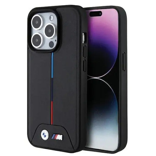 Кейс BMW Quilted Tricolor MagSafe за iPhone 15 Pro черен