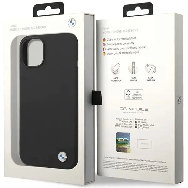 Кейс BMW Silicone Metal Logo за iPhone 15 / 14 13 черен