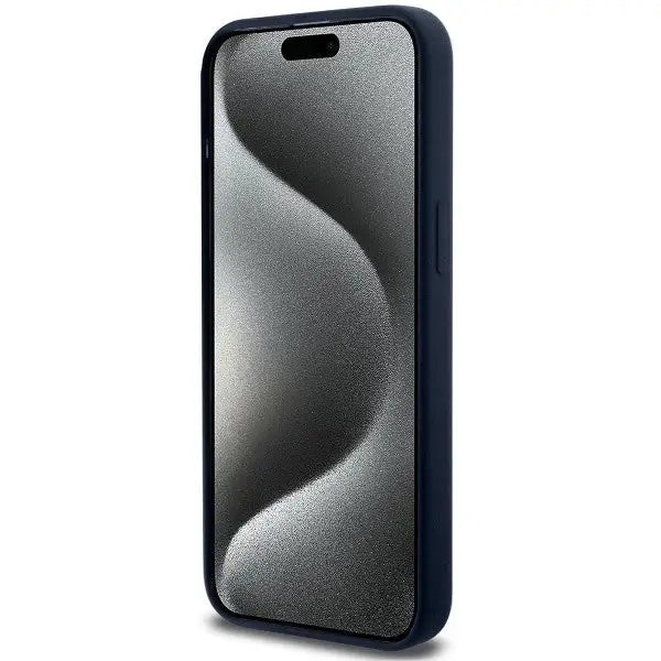 Кейс BMW Silicone Metal Logo за iPhone 15 Pro тъмносин