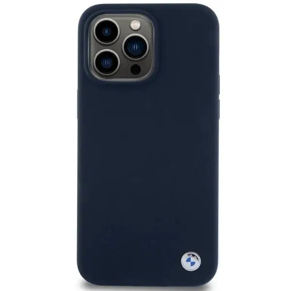 Кейс BMW Silicone Metal Logo за iPhone 15 Pro тъмносин