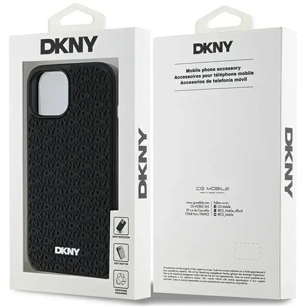 Кейс DKNY 3D Rubber Repeat Pattern за iPhone 15 Plus черен