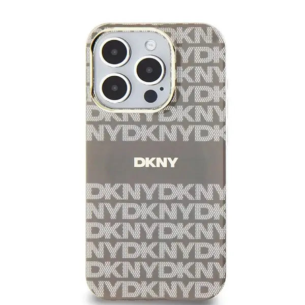 Кейс DKNY IML Mono & Stripe MagSafe за iPhone 15 Pro бежов