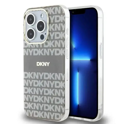 Кейс DKNY IML Mono & Stripe MagSafe за iPhone 15 Pro бежов