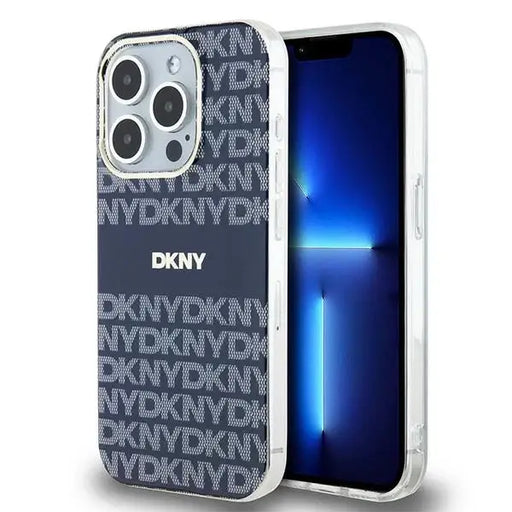 Кейс DKNY IML Mono & Stripe MagSafe за iPhone 15 Pro син