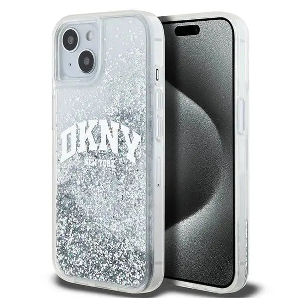 Кейс DKNY Liquid Glitter Big Logo за iPhone 15 / 14 / 13 бял