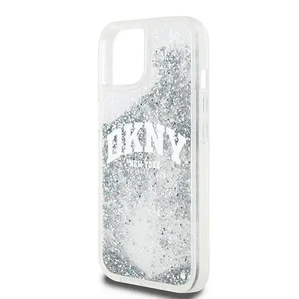 Кейс DKNY Liquid Glitter Big Logo за iPhone 15 / 14 / 13 бял