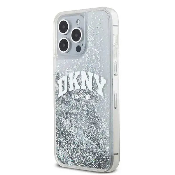 Кейс DKNY Liquid Glitter Big Logo за iPhone 15 Pro бял