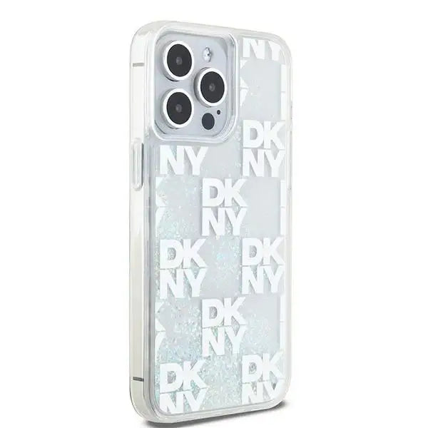 Кейс DKNY Liquid Glitter Multilogo за iPhone 15 Pro Max бял