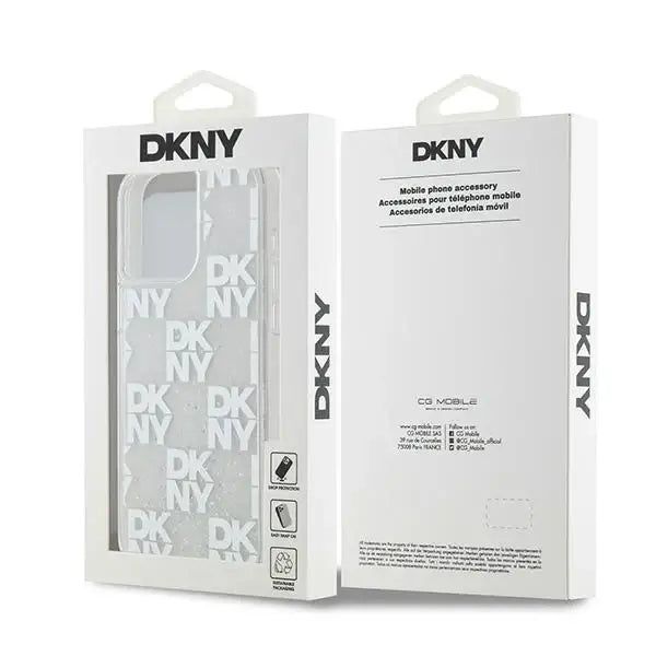 Кейс DKNY Liquid Glitter Multilogo за iPhone 15 Pro Max бял