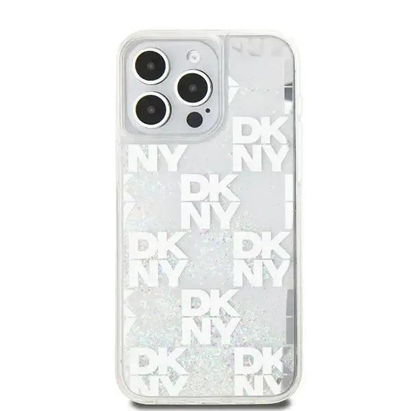 Кейс DKNY Liquid Glitter Multilogo за iPhone 15 Pro Max бял