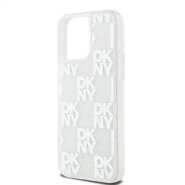 Кейс DKNY Liquid Glitter Multilogo за iPhone 15 Pro Max бял